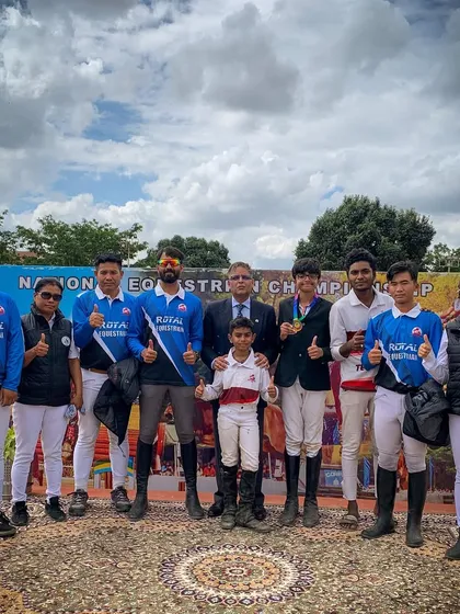 Team REA celebrating a bronze medal win at the Army Grounds. Our collaboration with Team Manipur and other riders highlights the spirit of sportsmanship in the equestrian community.