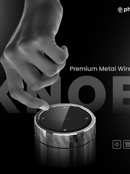 This premium metal wireless knob offers a new dimension of control. The dial allows for smooth dimming, while the touch surface can be programmed to trigger different scenes, combining two functions in one elegant device.