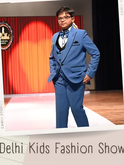 A sharp and sophisticated look for this young model, captured on the Delhi Kids Fashion Show runway. Dressed in a stylish blue three-piece suit with a bow tie, he projects confidence and professionalism. This demonstrates the formalwear photography I provide for a child's portfolio.