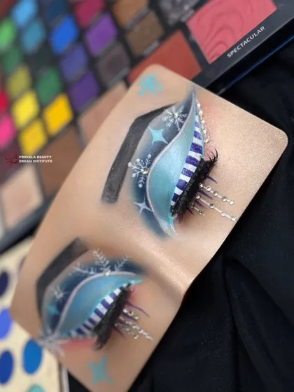 A final shot of this cosmic winter eye look, surrounded by the palettes I used to create it. This is where the magic begins.