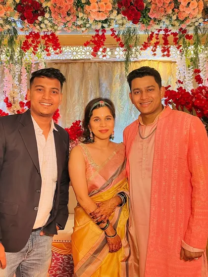 With the wonderful couple, Prathamesh and Shruti, at their beautiful Haldi ceremony. It's always an honor to be part of these joyous family occasions.