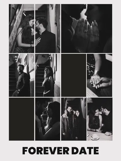 A "Forever Date" collage in black and white, telling the story of a romantic evening through a series of candid shots.