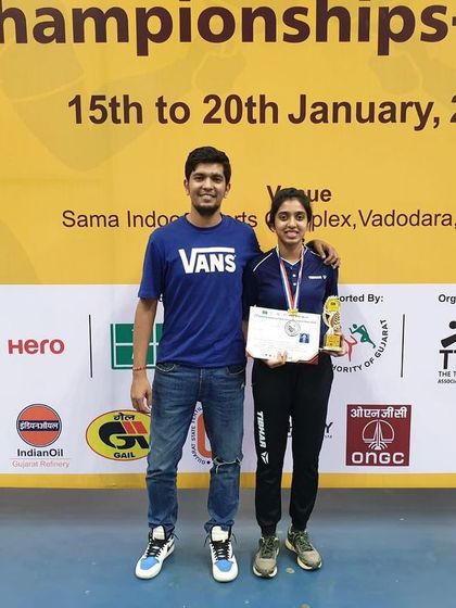 Yashaswini with me after winning medals at the National Ranking Championships in Vadodara.