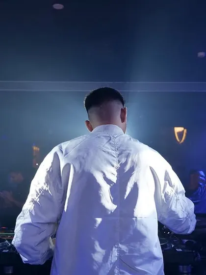 A shot from behind, showing my perspective as I face the crowd.