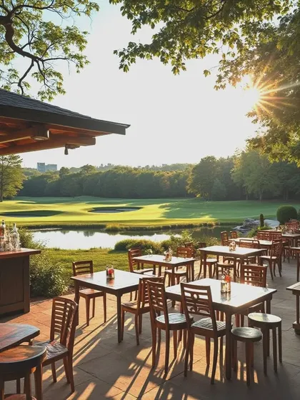 A wide view of an outdoor bar and seating area I serviced for a daytime event at a golf course. I can handle events of any scale, ensuring all guests are catered to.
