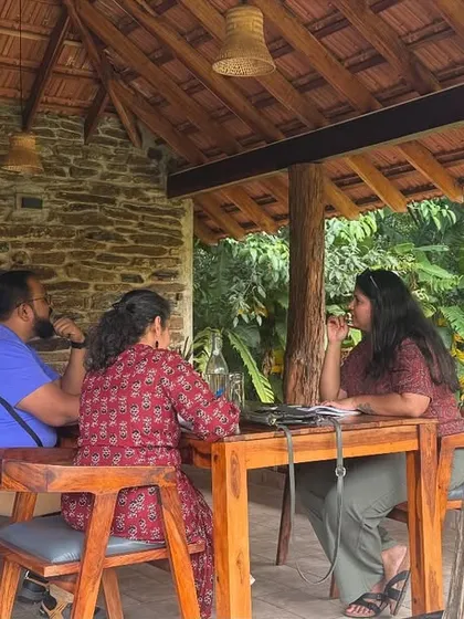 This is where the real work happens. A candid moment from a small group feedback session at our Gudlu Resort retreat. We keep our critique groups intimate so every writer gets focused, constructive feedback on their story development in a supportive environment.