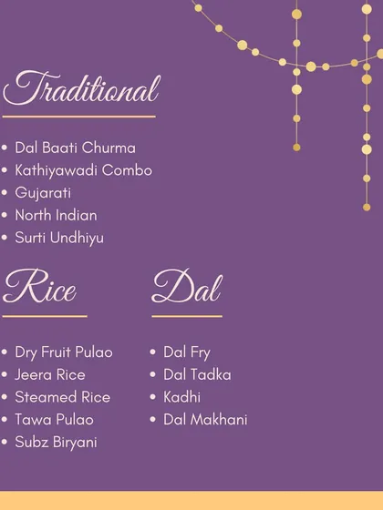 For the main course, choose from our Traditional Indian selections. We offer everything from Dal Baati Churma and Kathiyawadi combos to classic North Indian curries and a variety of rice and dal.