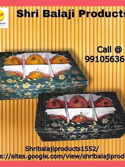 A graphic showing my 6-cavity gift boxes in two different colors. These are versatile boxes for packaging mithai, candles, or soaps.