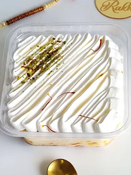 For a unique desi twist, I created this Rasmalai Tres Leches. The sponge is soaked in a saffron and cardamom infused milk concoction and garnished with pista, combining a Mexican classic with a beloved Indian sweet.