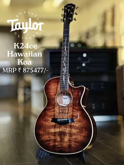 A masterpiece of craftsmanship, the Taylor K24ce acoustic guitar with its stunning Hawaiian Koa body. This is an example of the premium, world-class instruments you can find and play in our experience store.