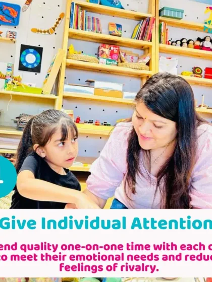 An instructor gives a child individual attention during a craft session. Spending quality one-on-one time is important for meeting a child's emotional needs.