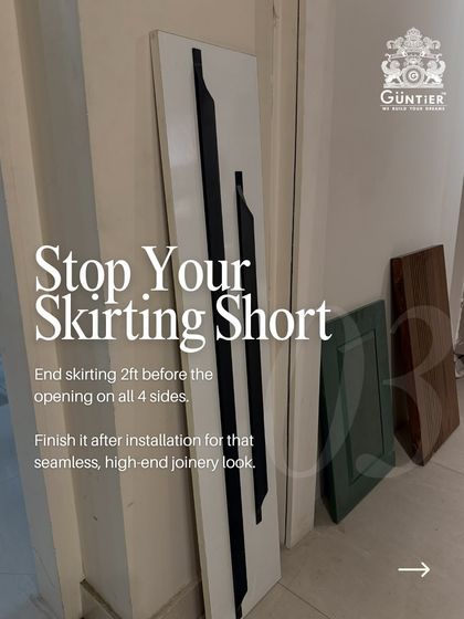 For a seamless, high-end joinery look, we advise stopping the wall skirting short and finishing it after our frames are installed.