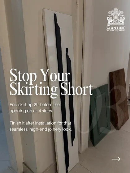 For a seamless, high-end joinery look, we advise stopping the wall skirting short and finishing it after our frames are installed.