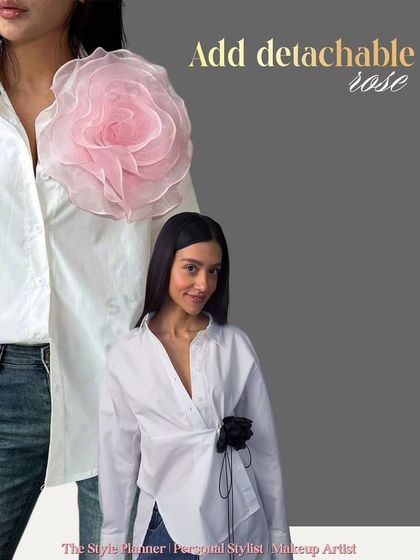 Add a detachable rose or floral brooch to your shirt. This simple addition brings a touch of romance and femininity to a classic wardrobe staple.