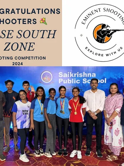 Celebrating the success of my students at the CBSE South Zone Shooting Competition. This group photo captures the pride and camaraderie of our winning team, showcasing the results of their dedicated training.
