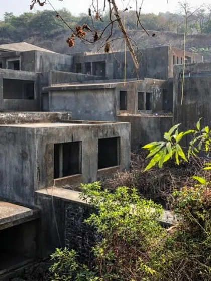This "before" shot of Villa Toshi shows the raw concrete structure we inherited. Our work involved recalibrating the building and designing a landscape that would eventually embrace and soften its hard edges.