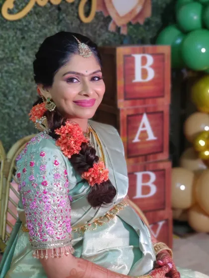 A final portrait of Keerthana from her baby shower. She is absolutely glowing with happiness.