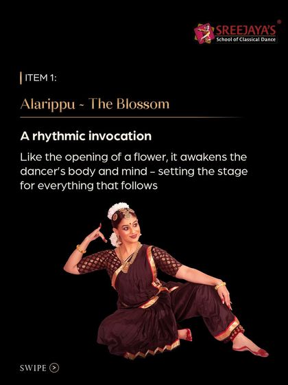 The Margam, Item 1: Alarippu. This rhythmic invocation is like the opening of a flower, awakening the dancer's body and mind.