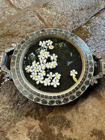 Flowers floating in a traditional urli. A simple, beautiful reminder that today is an opportunity to smile a little more and be a little more grateful.