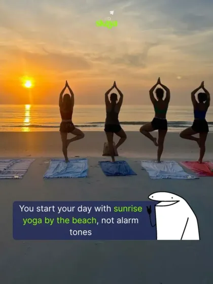 Start your day with sunrise yoga by the beach, not with jarring alarm tones. This is the reality on our Auroville wellness retreat.