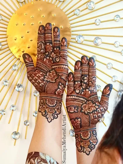 More examples of my versatile party and semi-bridal henna designs, showcasing different patterns and styles.