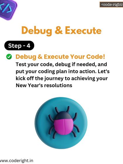 Step 4: Debug and Execute. Kids "test" their plan, debug if needed, and then put their coding plan into action to achieve their resolutions.