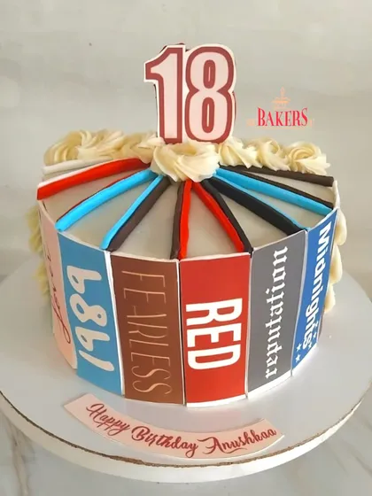 Turning 18 in true Swiftie style! I had so much fun creating this Taylor Swift-themed cake for Anushkaa’s milestone birthday. The design features edible prints of all her favorite album eras, making it the perfect cake for a huge fan.