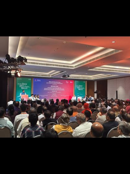 A breakout session in progress at the Akhil Bhartiya Shiksha Sangam. We manage the technical requirements for multiple rooms simultaneously.