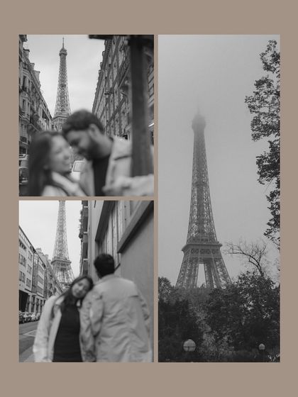 A muted, sepia-toned collage of moments in Paris. The soft focus and composition give these photos a nostalgic and dreamy quality, like frames from a cherished memory.