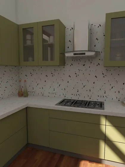 These are various 3D renders for a kitchen we are designing for a project at ATS Greens, Noida. We explore different angles and lighting to give the client a complete picture of their future kitchen.