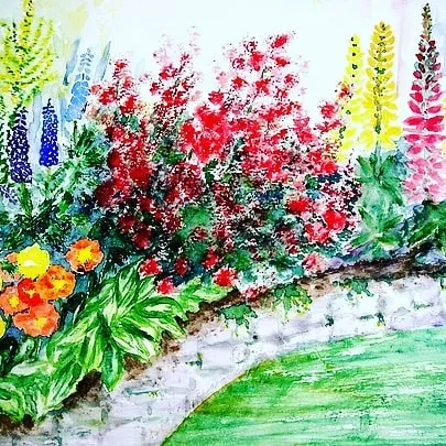 A beautiful watercolor-style painting of a flower garden on canvas. We can work in various painting styles to create the perfect piece for your home.
