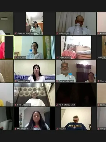 A screenshot from our Pancha Bhuta Shuddhikaran Kriya online event. This image, a duplicate of ID 2, shows the diverse group of participants who joined from various locations to experience our guided purification techniques.