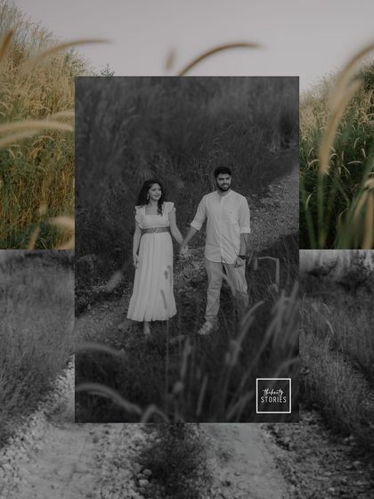 A creative black and white edit of a couple in a natural setting. The frame-within-a-frame technique adds an artistic, memorable touch to the photograph.