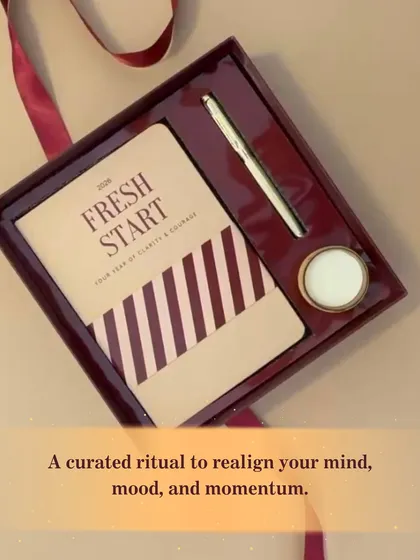 Gifting can also be about intention and self-care. Our "Reset Kit" is designed for just that, with a journal, pen, and scented candle to help you or a loved one pause, reflect, and manifest dreams for the year ahead.