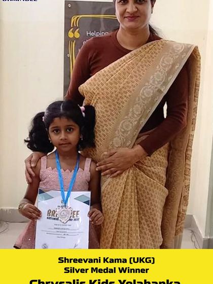 Celebrating our youngest achievers. Shreevani Kama (UKG) from Chrysalis Kids, Bangalore, won a Silver Medal in the 2023 Olympiad.