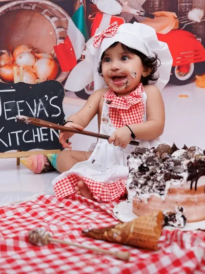 Turning one is messy, fun, and absolutely worth celebrating! Our 'Little Chef' cake smash session is all about letting your baby explore and have a blast, resulting in the most adorable and personality-filled first birthday photos.