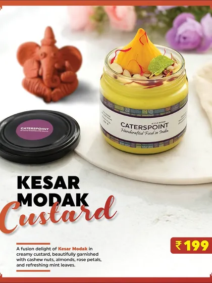 For your sweet cravings, I created this Kesar Modak Custard. It’s a fusion of traditional modak flavour with creamy, rich custard, garnished with nuts and saffron. It's a unique dessert perfect for Ganesh Chaturthi or just to treat yourself.