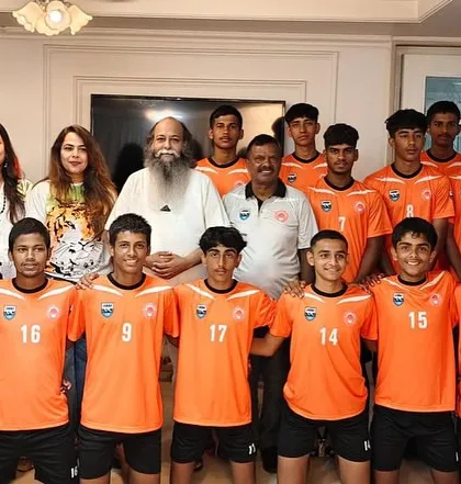The Haryana team for the BC Roy Trophy with officials and family, including our two selected players.