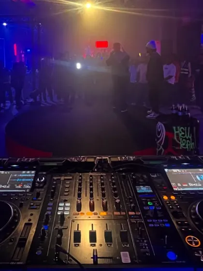 The view from my DJ console at a corporate event for Hero MotoCorp and ThumsUp.