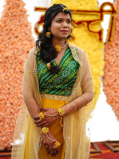 My complete haldi look. I help brides plan their movements to ensure they look graceful and feel comfortable in their outfits throughout the ceremony.