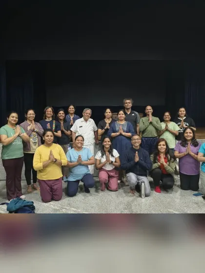 The Aarambh Yoga Institute team in a group photo at the SVYASA Conference, united in their journey of learning and growth.