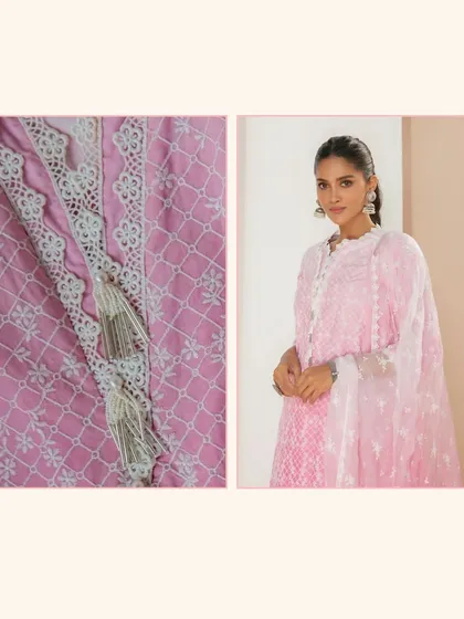 A close-up of the Venna Kurta Set's details, from the delicate tassels to the intricate lacework. I believe these little touches make all the difference.