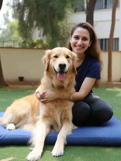 We treat every dog like our own. Here's one of our happy Golden Retriever guests getting some love and attention in our garden.