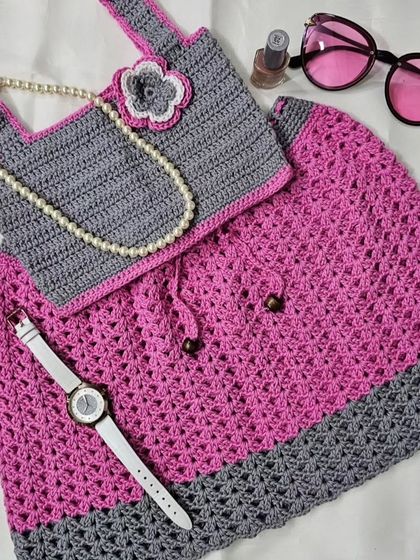 The complete 'Lil Pink Coord Set' styled with accessories. It shows how this handmade outfit can be a fun and fashionable choice for a little one.