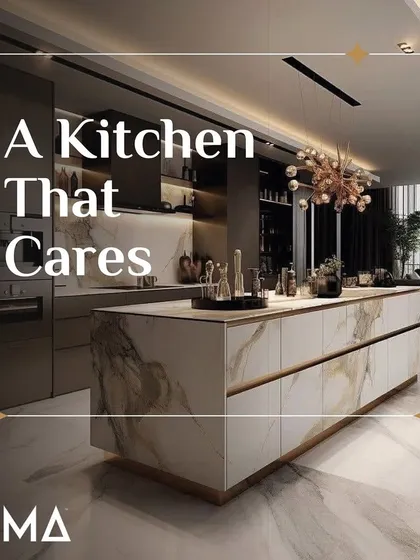 A kitchen that cares. This luxurious space, with its grand marble island, is more than just beautiful. It is built using M-Core™ to be a safe, hygienic, and moisture-resistant environment for your family.