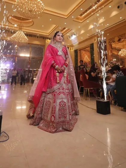 This is what I live for: seeing my clients shine at their own events. This beautiful bride made a grand entrance in one of my rental lehengas, looking absolutely breathtaking.