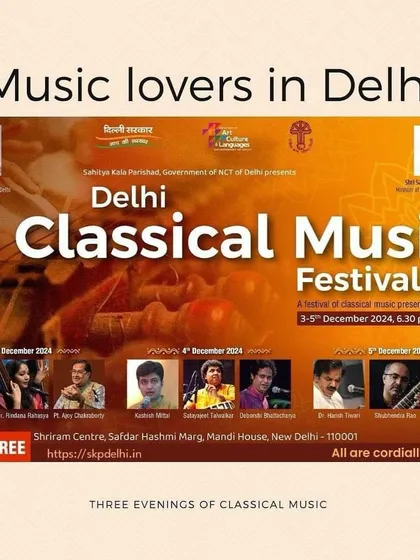 An invitation to the Delhi Classical Music Festival, an important event organized by Sahitya Kala Parishad.