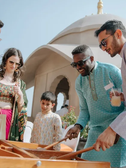 Guests enjoying the traditional games we set up for the Mela-themed Haldi. These activities added a fun, interactive layer to the event, bringing people together.