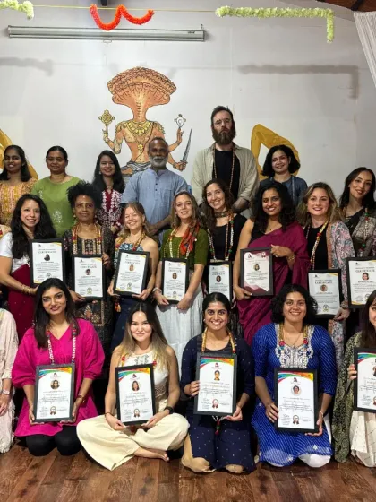 Welcoming our French batch of 300-hour TTC graduates. It is a joy to see students from different cultures come together to deepen their practice and understanding of yoga.