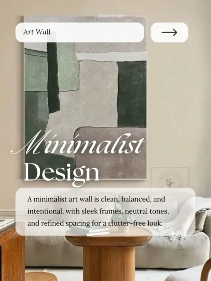 A minimalist art wall is clean, balanced, and intentional. We use sleek frames, neutral tones, and refined spacing for a clutter-free, calming look.